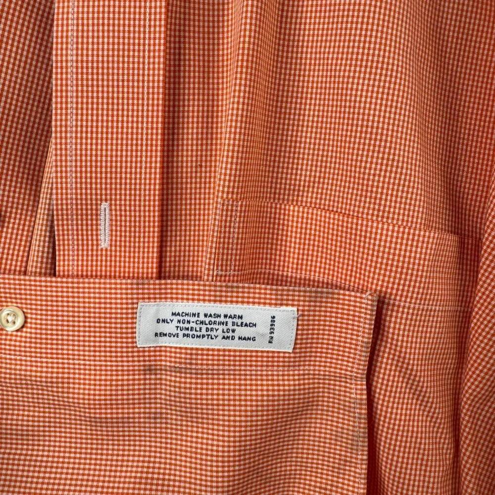 Brooks Brothers Mens 18.5 34/35 Orange Gingham 100% Supima Cotton Non-Iron Shirt - Picture 6 of 8